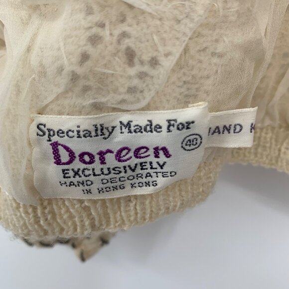 Vtg Doreen Hand Knit Cardigan Sweater Ivory Seed Bead Pearl Lined EU 40/ US 8-10 - Picture 8 of 13